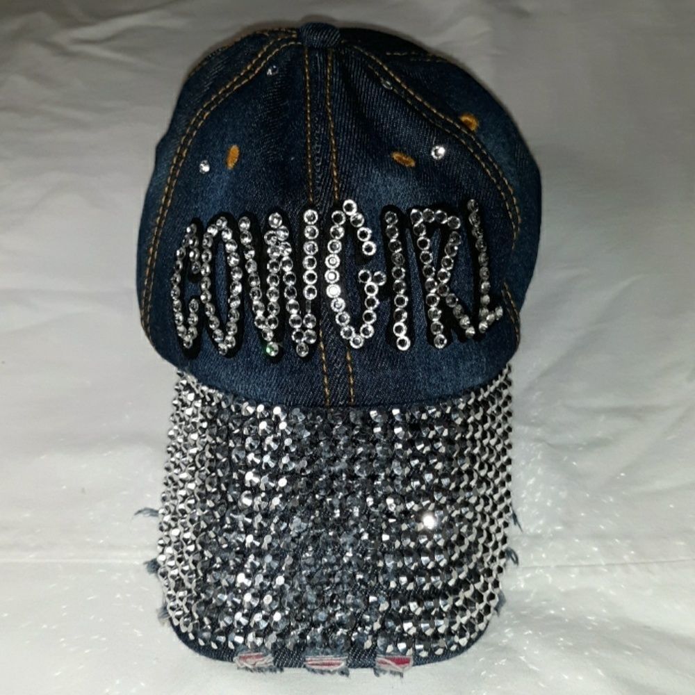 Bling Crystal Diamond Covered Cowgirl Baseball Hat - Picture 1 of 8